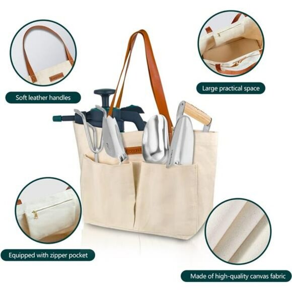 Canvas Garden Tool Tote Bag with Pockets Large Storage Organizer Durable - Picture 5 of 7